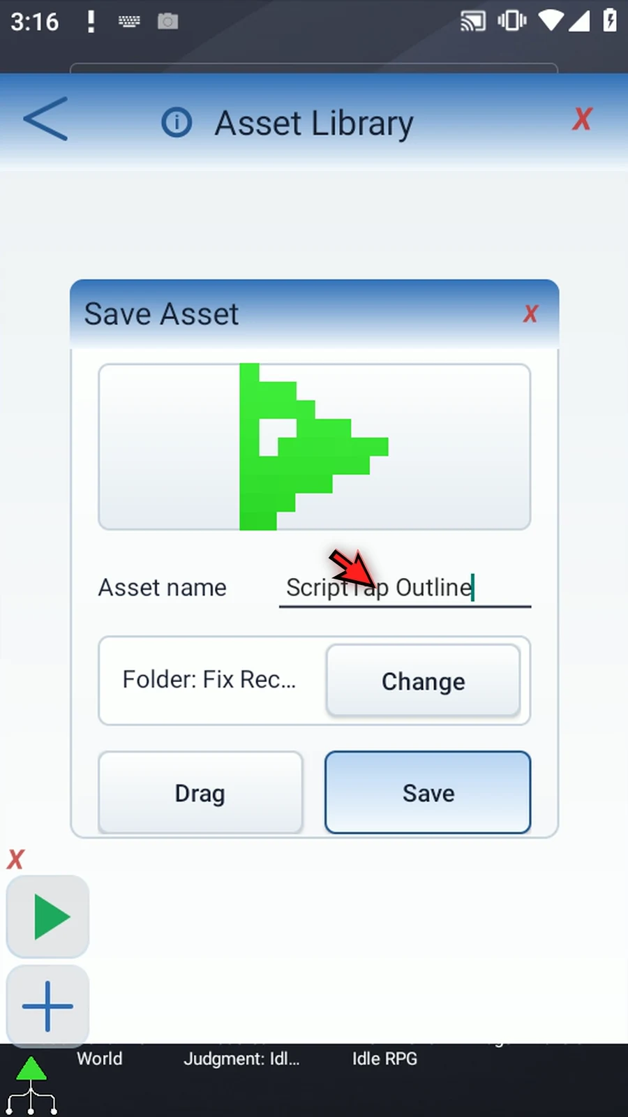 Asset Creation step 28: Give it a descriptive name. We will use ScriptTap Outline.