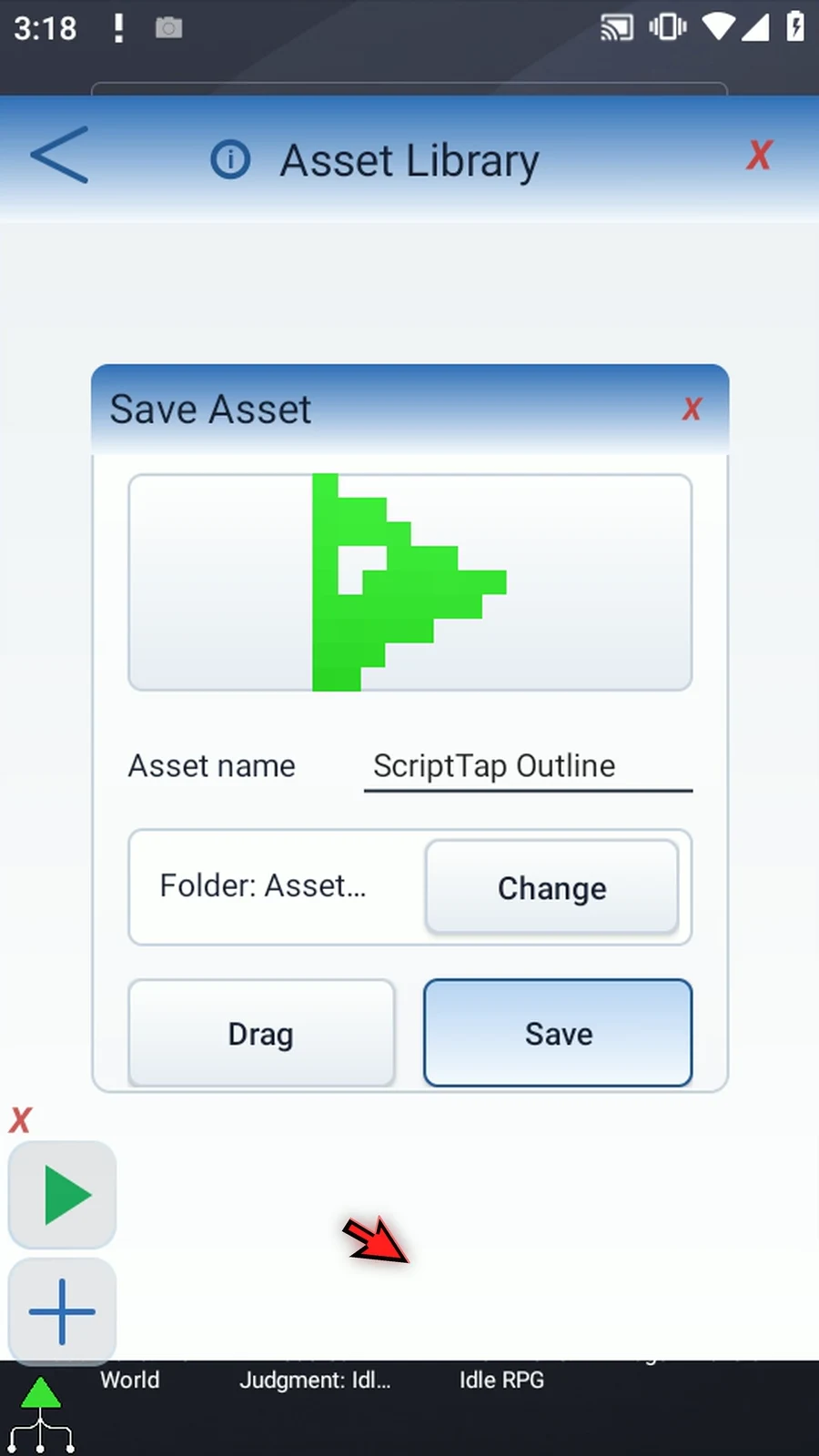 Asset Creation step 29: Check the destination folder before saving. Our asset belongs to Asset Demo. Use Change if you want a different destination; Drag is another way to choose a folder.