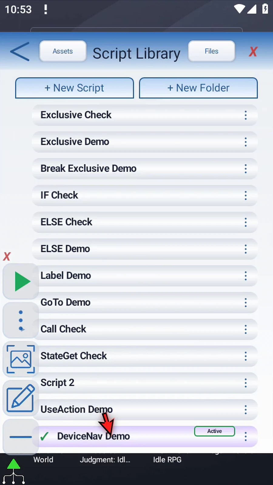 UseAction: DeviceNav step 3: Give the new script a recognizable name, then select it.