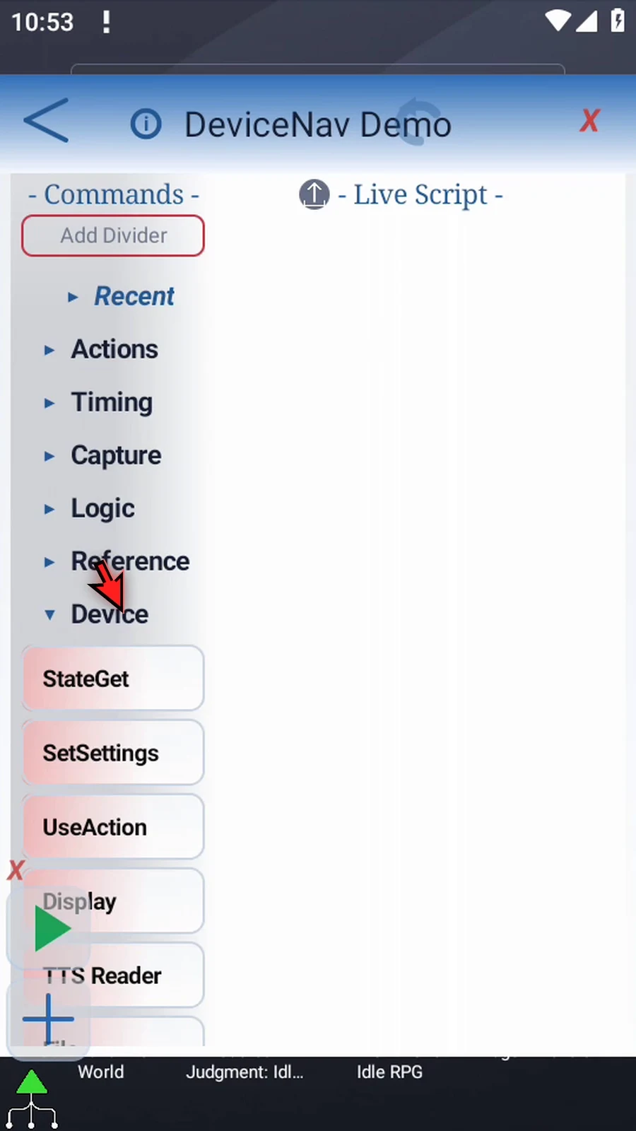 UseAction: DeviceNav step 5: Open the Device group in the command palette.