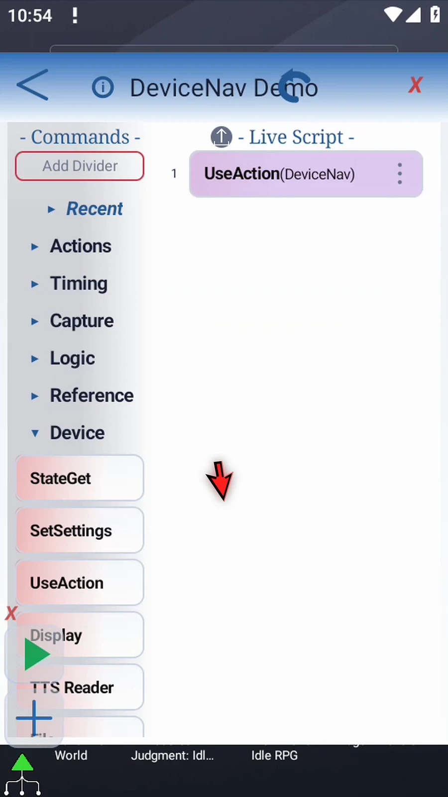 UseAction: DeviceNav step 14: For this example, choose Home, then tap OK. The script needs only this one UseAction.
